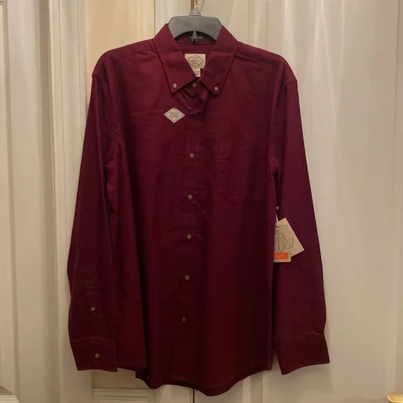 ST. JOHN’S BAY Mens Button Down Shirt Burgundy L Large $40 NWT lcsr - Picture 2 of 11